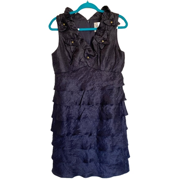 NW COLLECTIONS Sleeveless Tiered Ruffled Floral Cocktail Party Mini Dress Sz 10 - Picture 1 of 14
